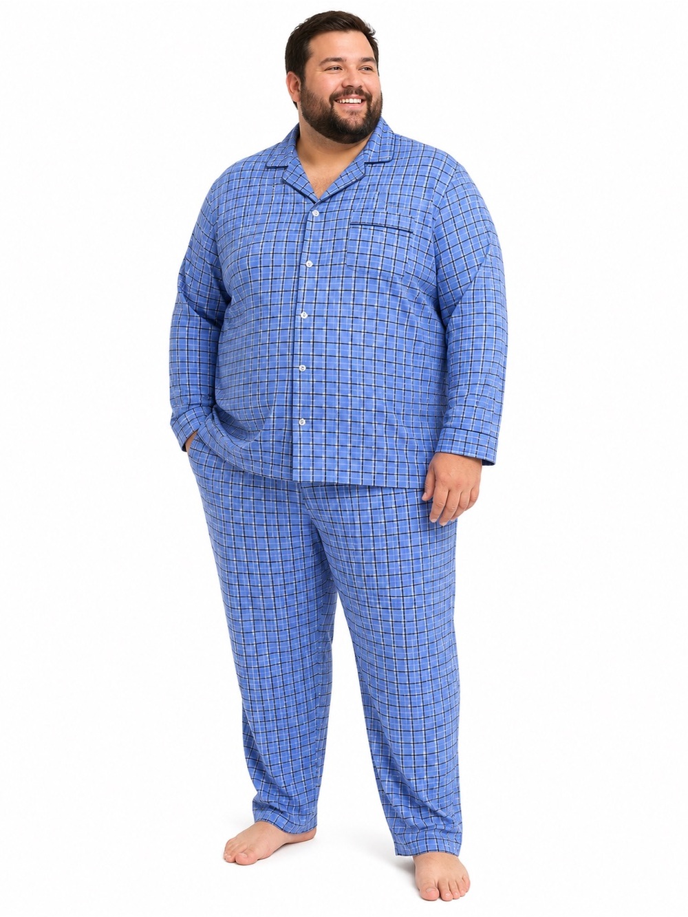 Men's Blue Plaid Two-Piece Pajama Set - 0651